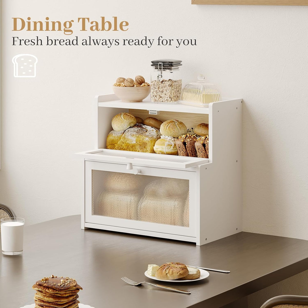 Bread Box for Kitchen Countertop, Large Bamboo Bread Storage Container with Double Layer, Bread Holder for Homemade