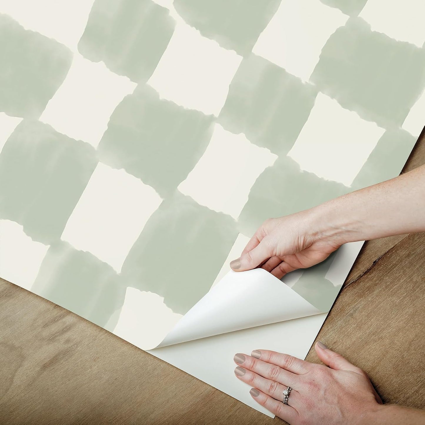 RoomMates Tess Watercolor Checker Sage Peel and Stick Wallpaper / Green
