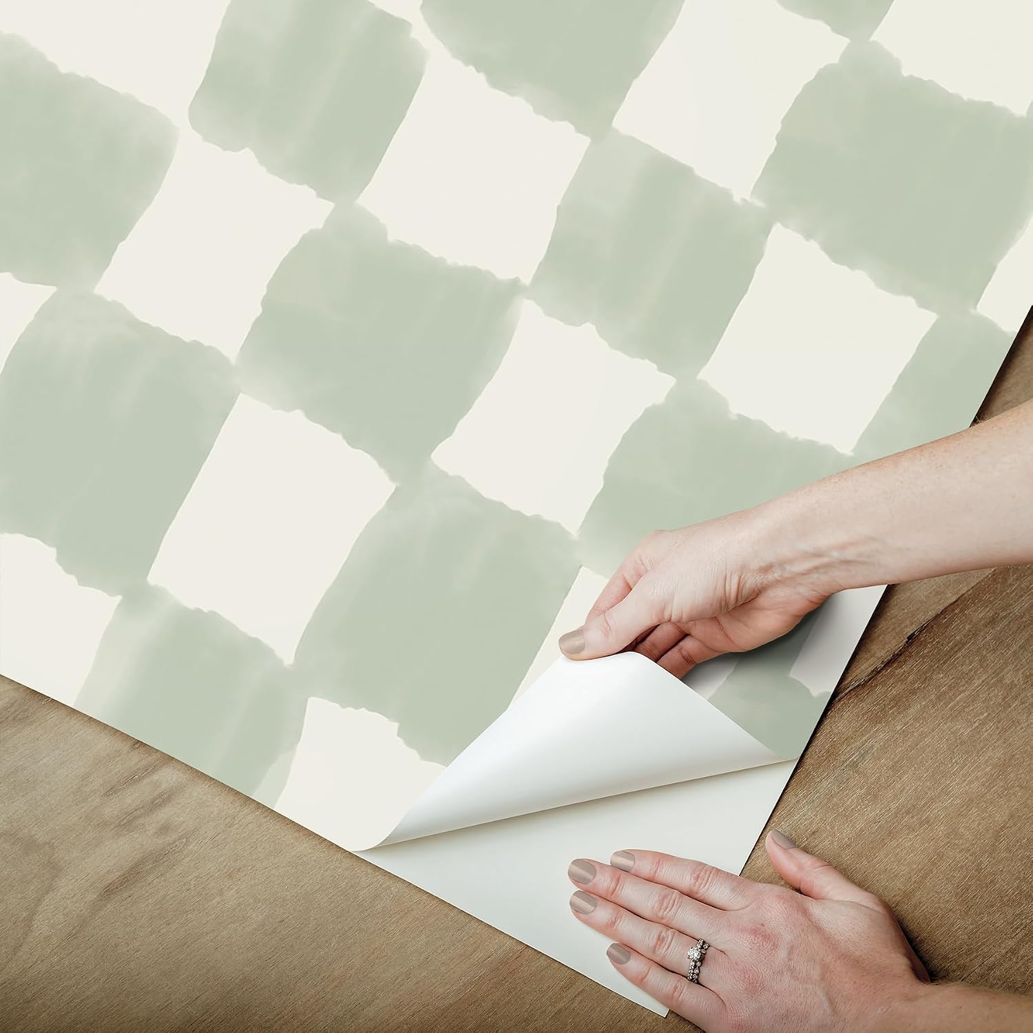 RoomMates Tess Watercolor Checker Sage Peel and Stick Wallpaper / Green