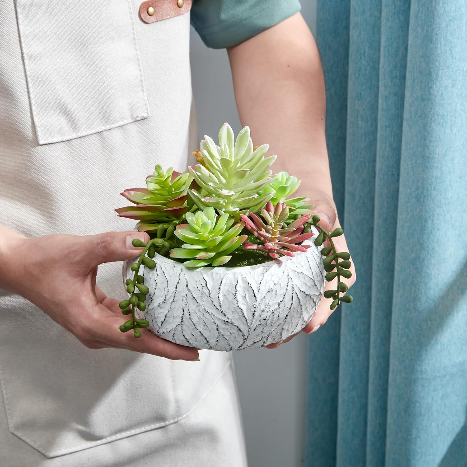 Artificial Succulent Plant in Ceramic Pot / 6inch / White