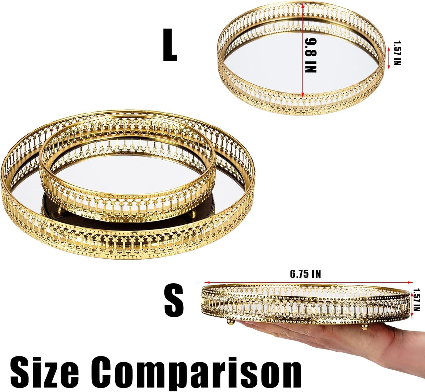 Metal Decorative Jewelry Storage Tray Cosmetic Perfume Organizer / 6.8 / Gold