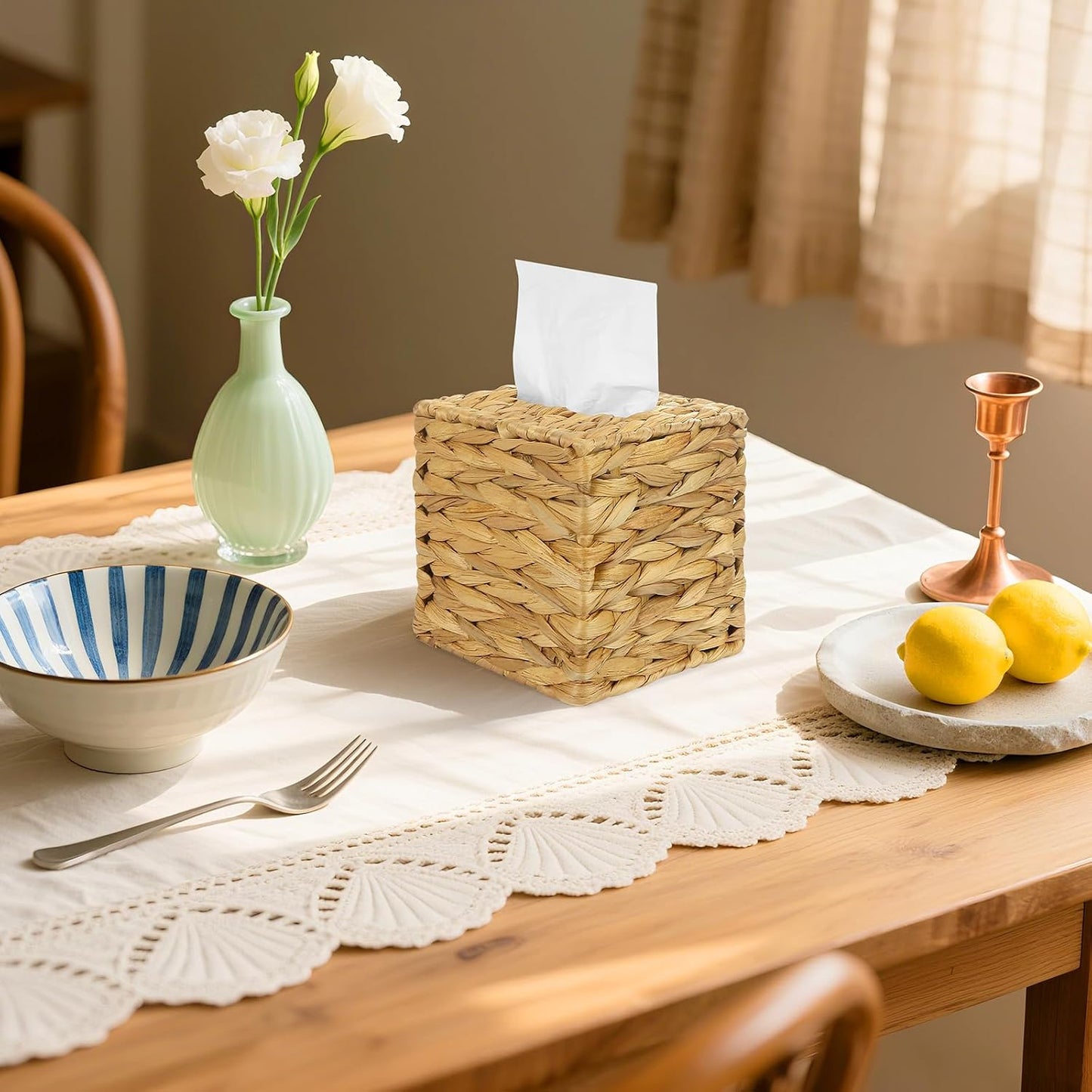 Handwoven Rattan Square Holder / Natural / Set of 4
