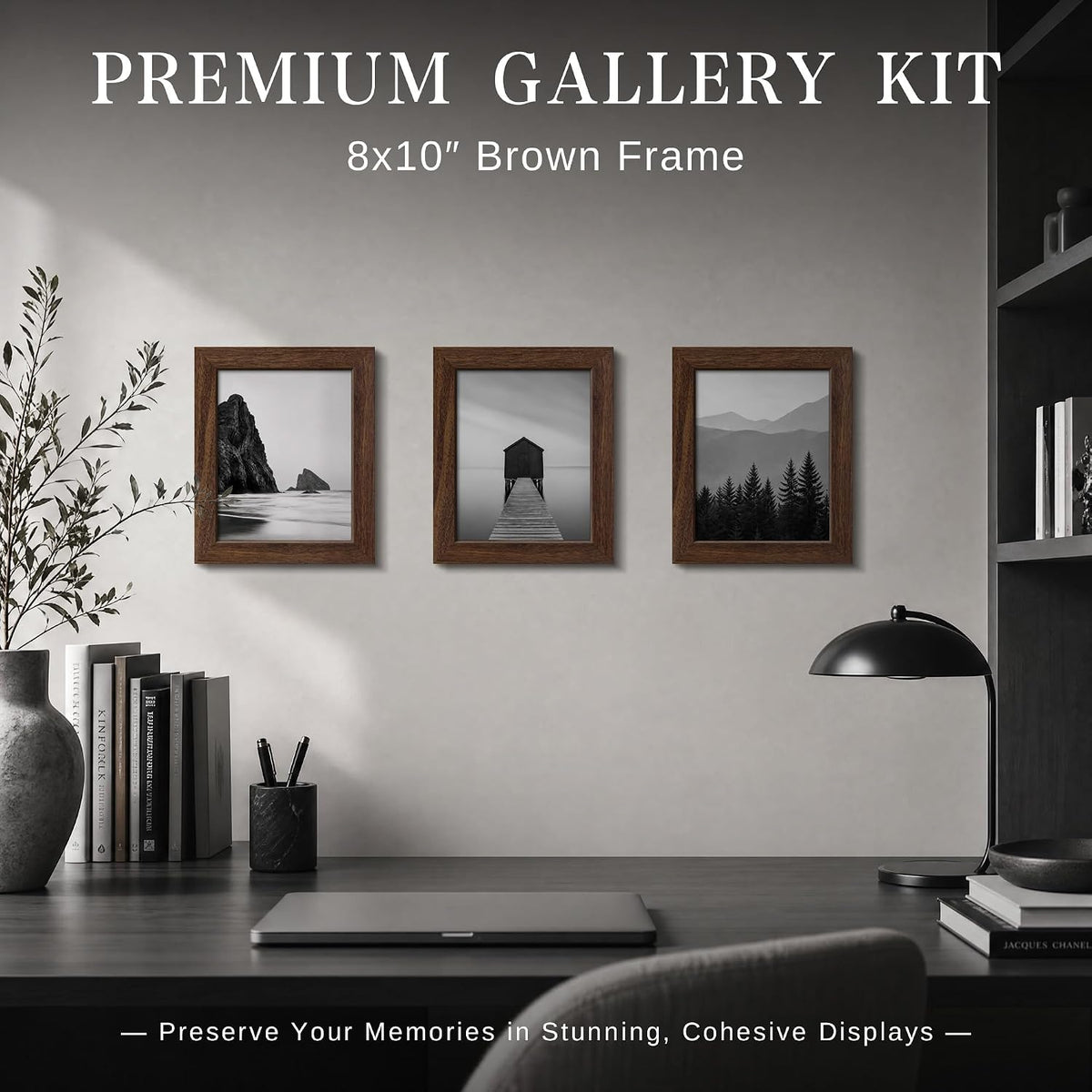 VCK 8x10 Picture Frame Set of 6, Elegant Brown Wood Portrait Frame | 1.1in Wide Border, Tabletop/Wall Hanging, HD