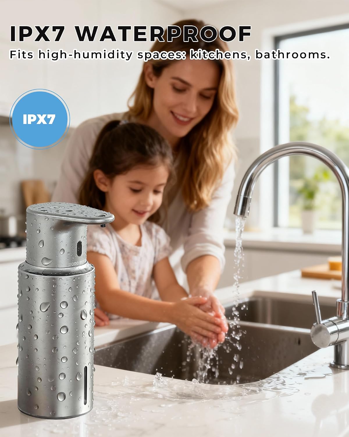 Automatic Liquid Soap Dispenser Touchless, 304 Stainless Steel Bottle Body | 16.2oz/480ml Rechargeable Dish Soap