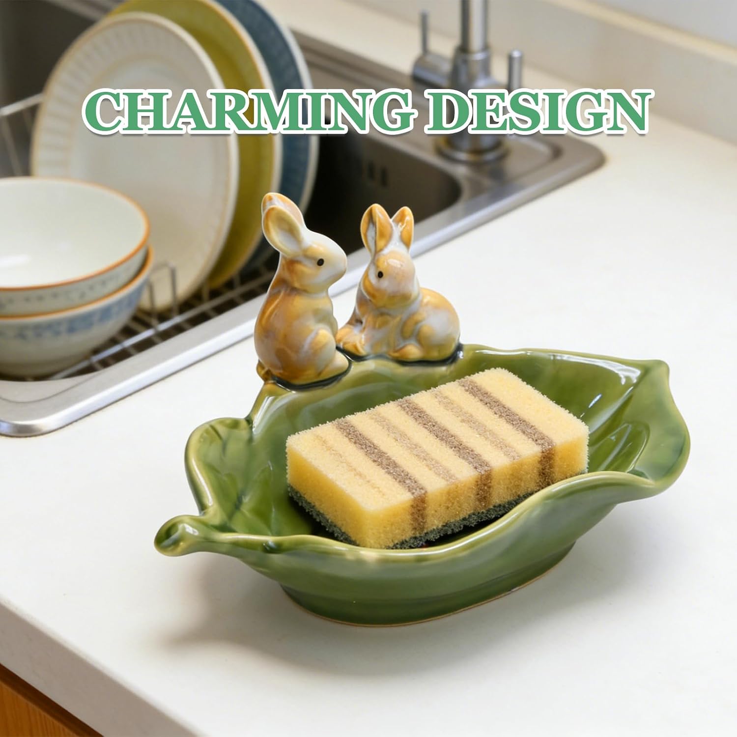 Decorative Bunny Holder for Sponges & Jewelry / Green