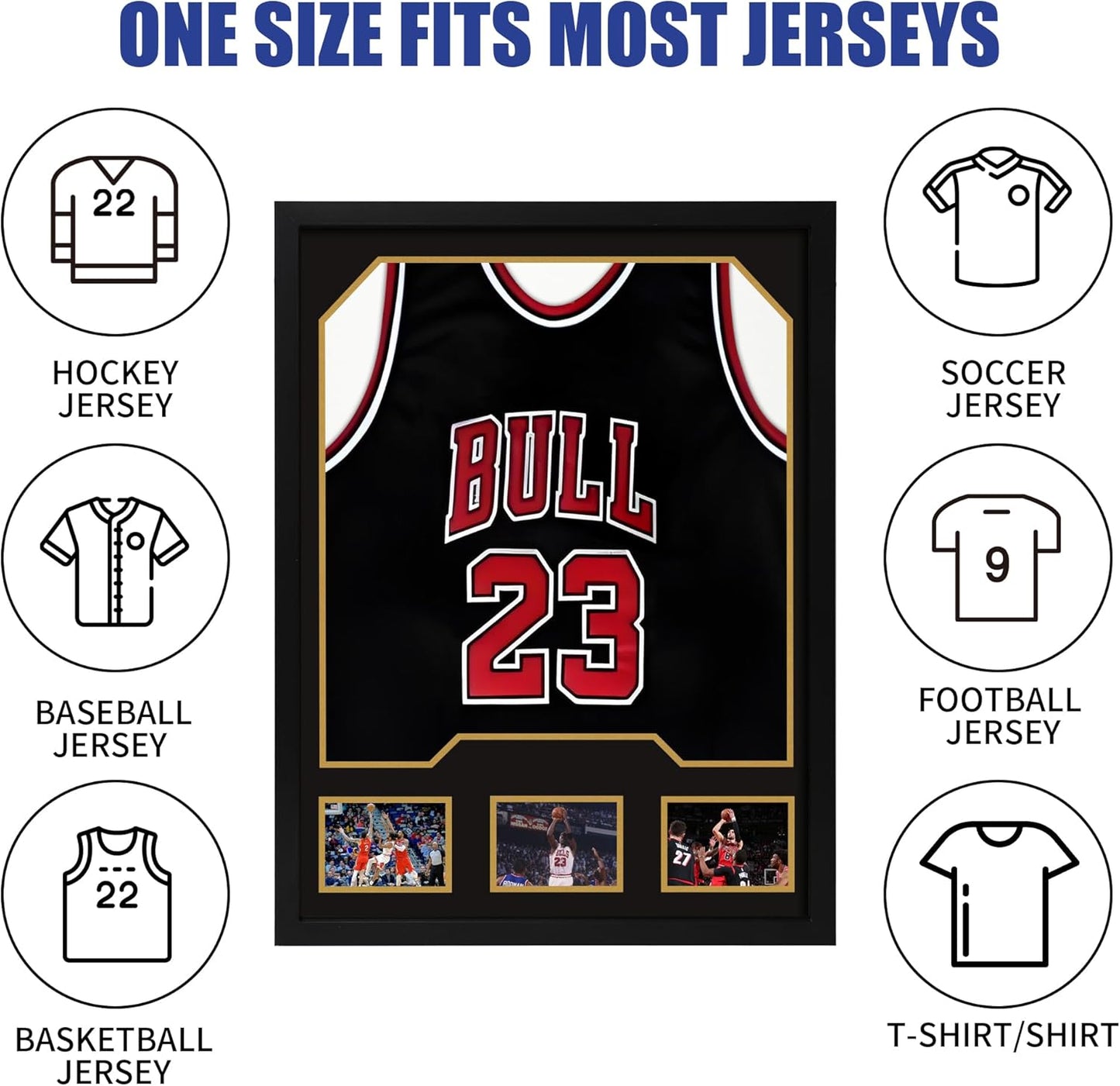 Jersey Frame Display Case, Wooden Frame with Tempered Glass, 1 Pack | Wooden Sport Jersey Shadow Box Frame with Mats
