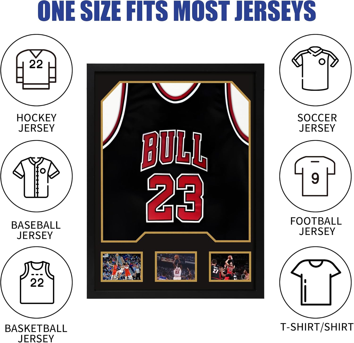 Jersey Frame Display Case, Wooden Frame with Tempered Glass, 1 Pack | Wooden Sport Jersey Shadow Box Frame with Mats