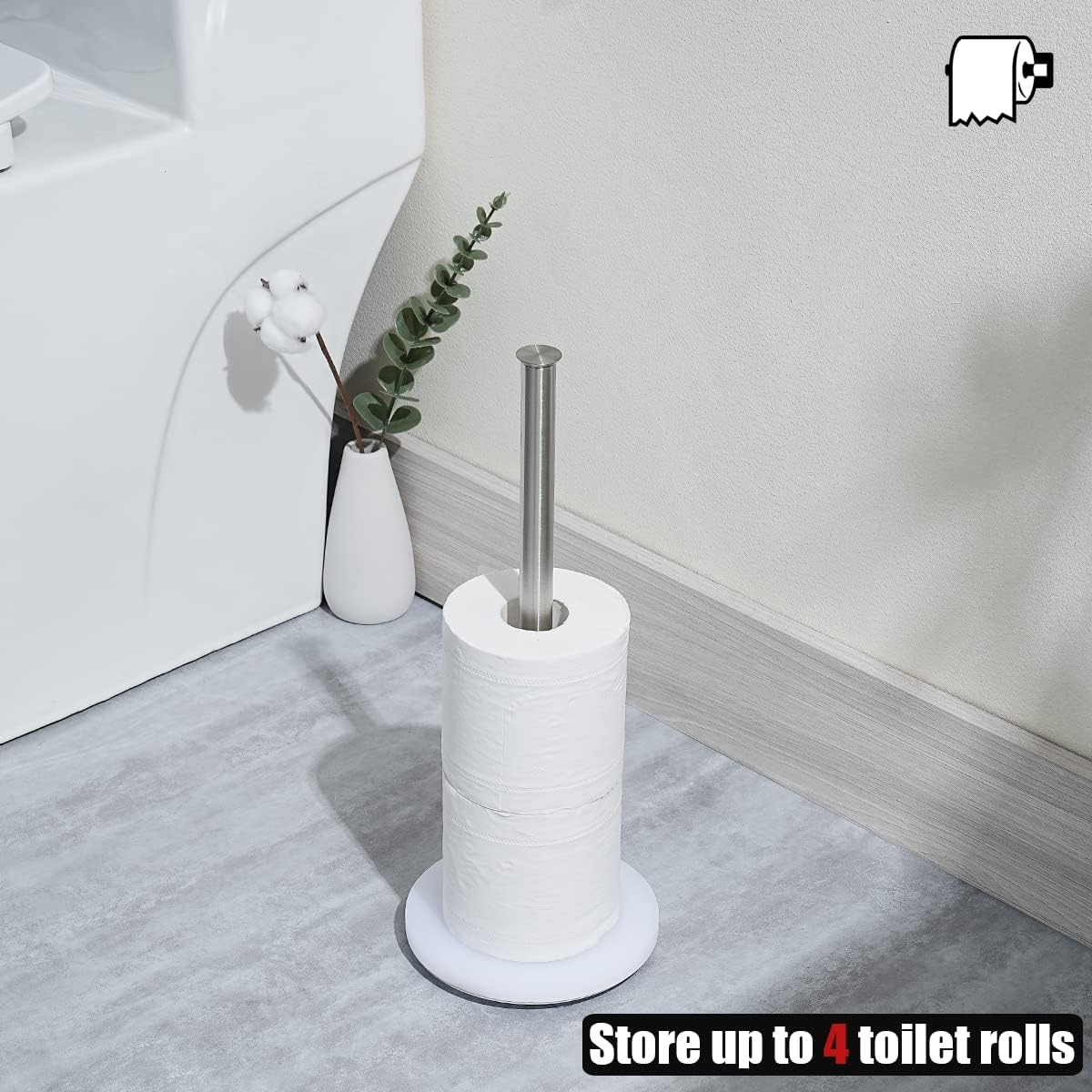 JQK Toilet Paper Storage Stand, 304 Stainless Steel Thicken 0.8mm Tissue Reserve Holder Dispenser for Bathroom, Brushed
