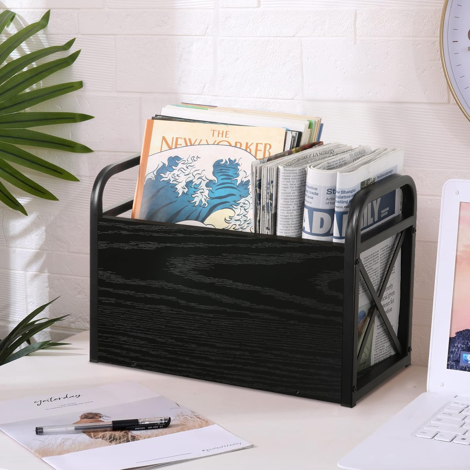 YINMIT Magazine Holder, Magazine Rack Floor, Magazine Storage Basket, Folder Organizer Bin for Books, Newspapers