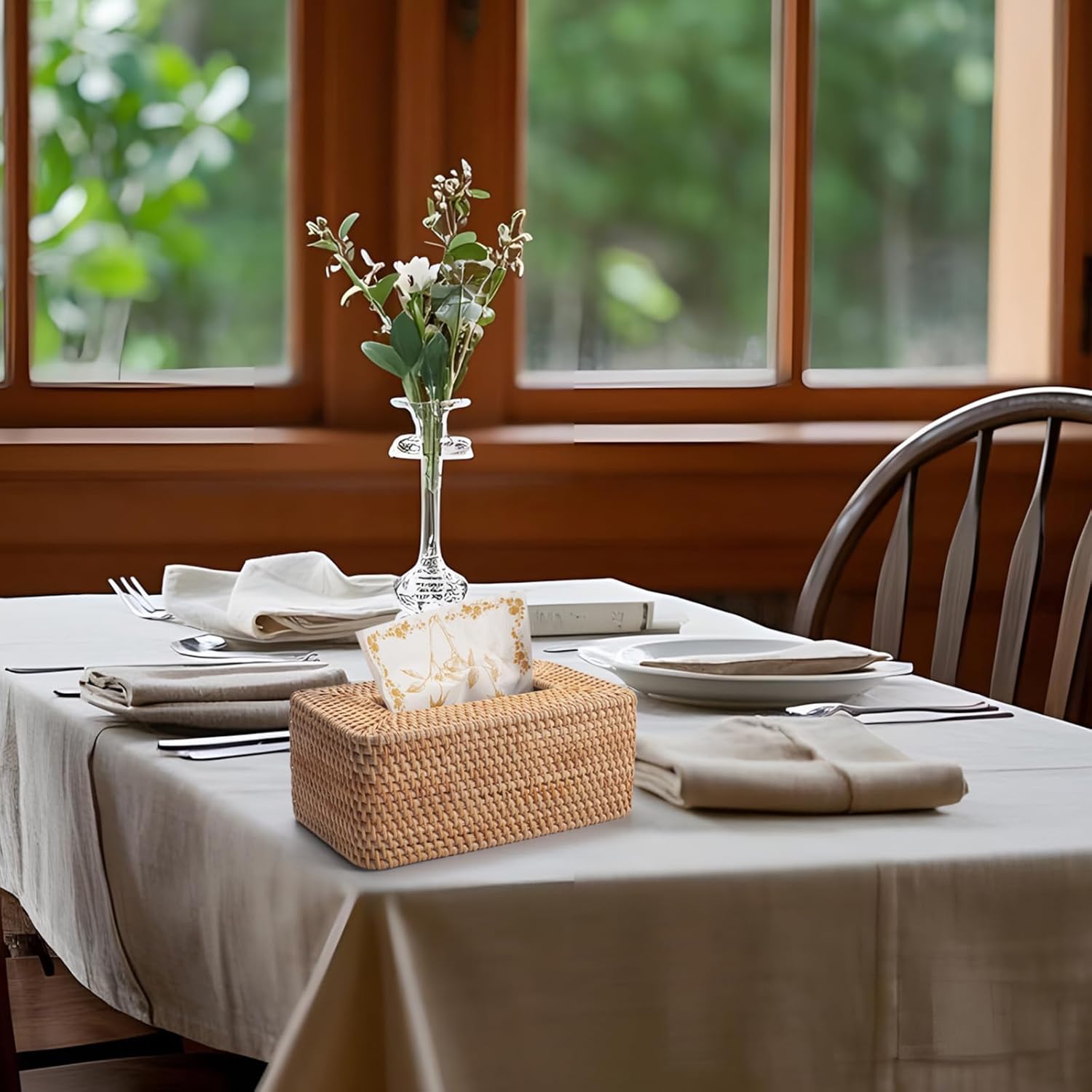 Rattan Tissue Box Cover Woven Facial Napkin Holder Rectangular / Natural / 10 x 6.1 x 4.1