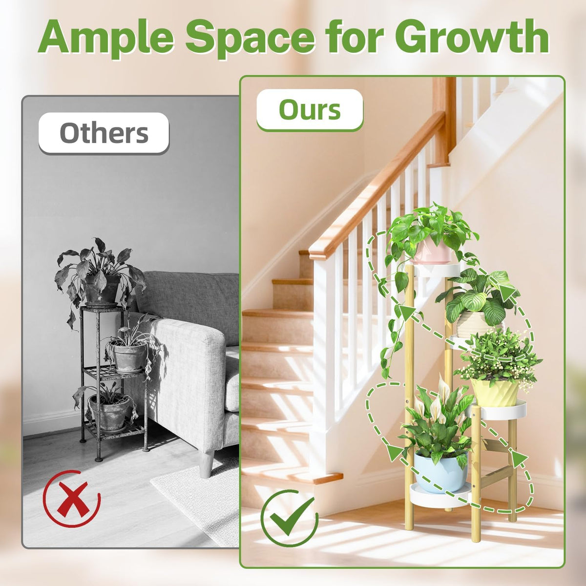 iDavosic.ly 4 Tier Bamboo Plant Stand Indoor Outdoor, Plastic Tray, White | Tiered Corner Flower Holder Shelf, Space