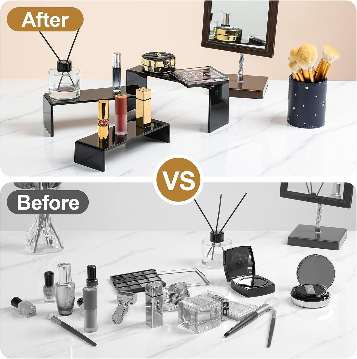 6 Pcs Acrylic Display Risers, 2 Set(7.9”L, 8.3”L, 8.7”L), Black | Rectangular Display Stands, Acrylic Display Shelves