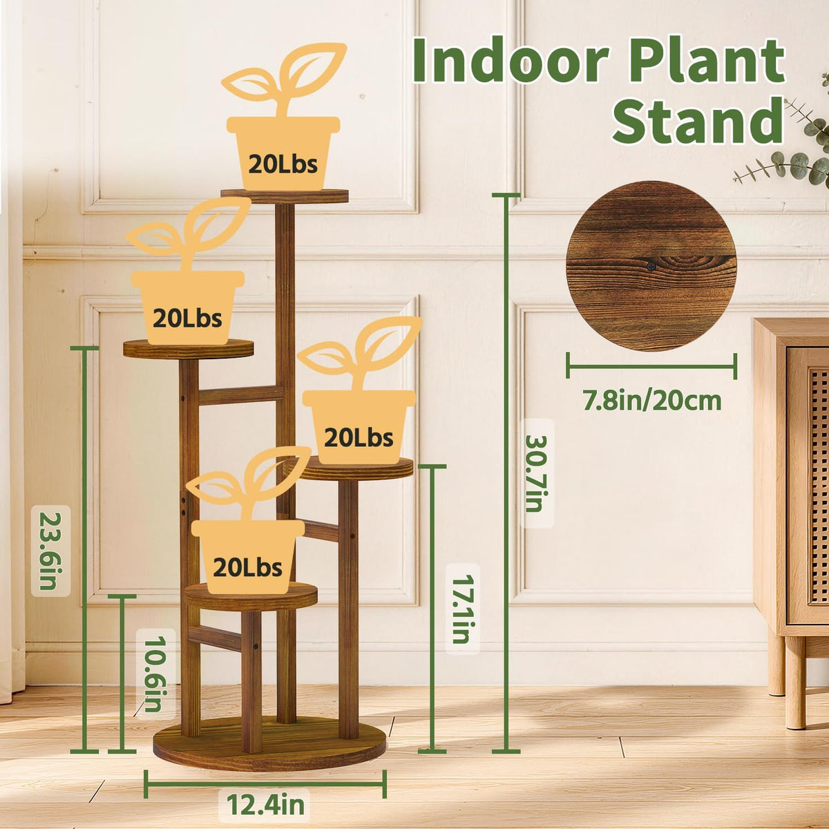 LASZOLA Wood Small Plant Stand Table Tall for Indoor Corner, 4 Tier Brown | Flower Pot Holder Rack for Multiple Plants