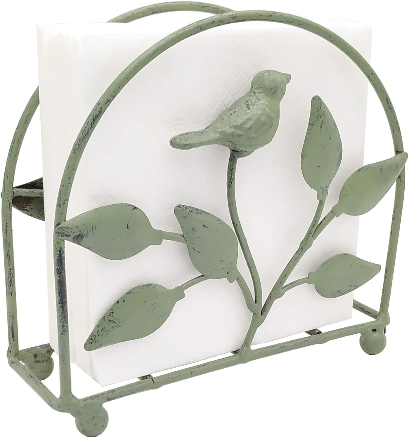 Cast Iron Bird & Tree Napkin Holder/Tabletop Freestanding Tissue Dispenser / Rustic Green