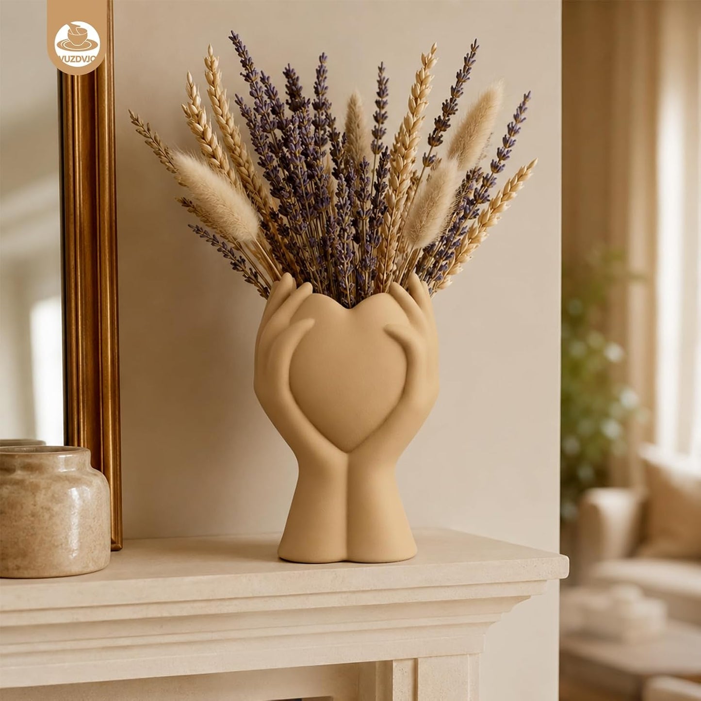 Heart Hand Ceramic Vase / Brown / 8 Inch