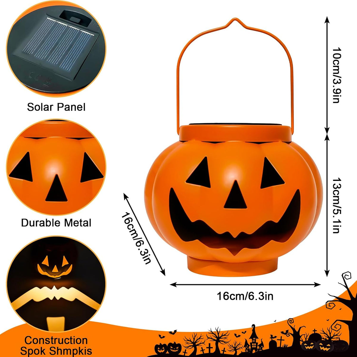 BRIGHTDECK Halloween Pumpkin Solar Lanterns 2 Pack, Jack O Lantern Pumpkin Lights for Halloween Decorations Outdoor