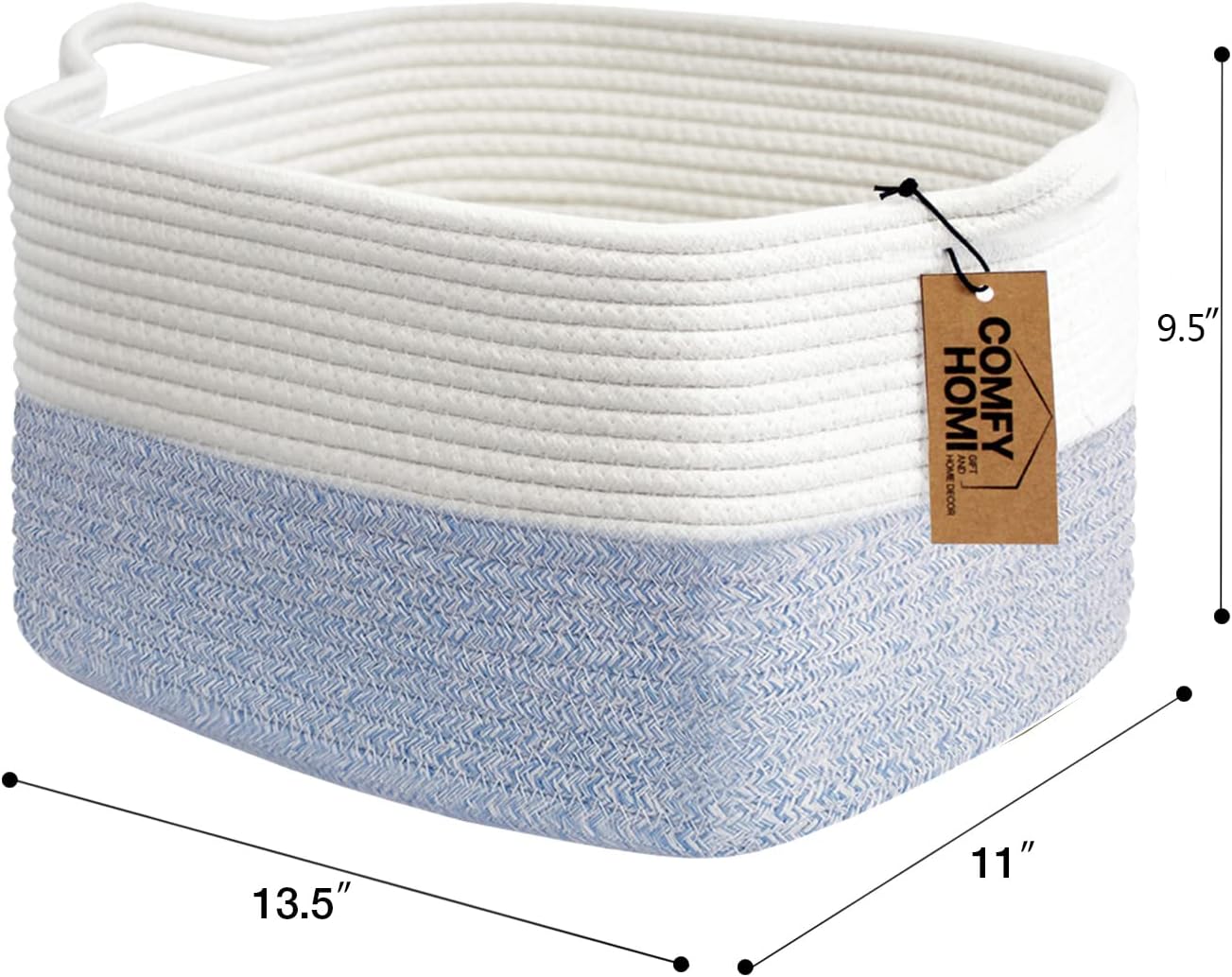 Cotton Rope Woven Basket / 13.5 x 11 x 9.5 / White/blue