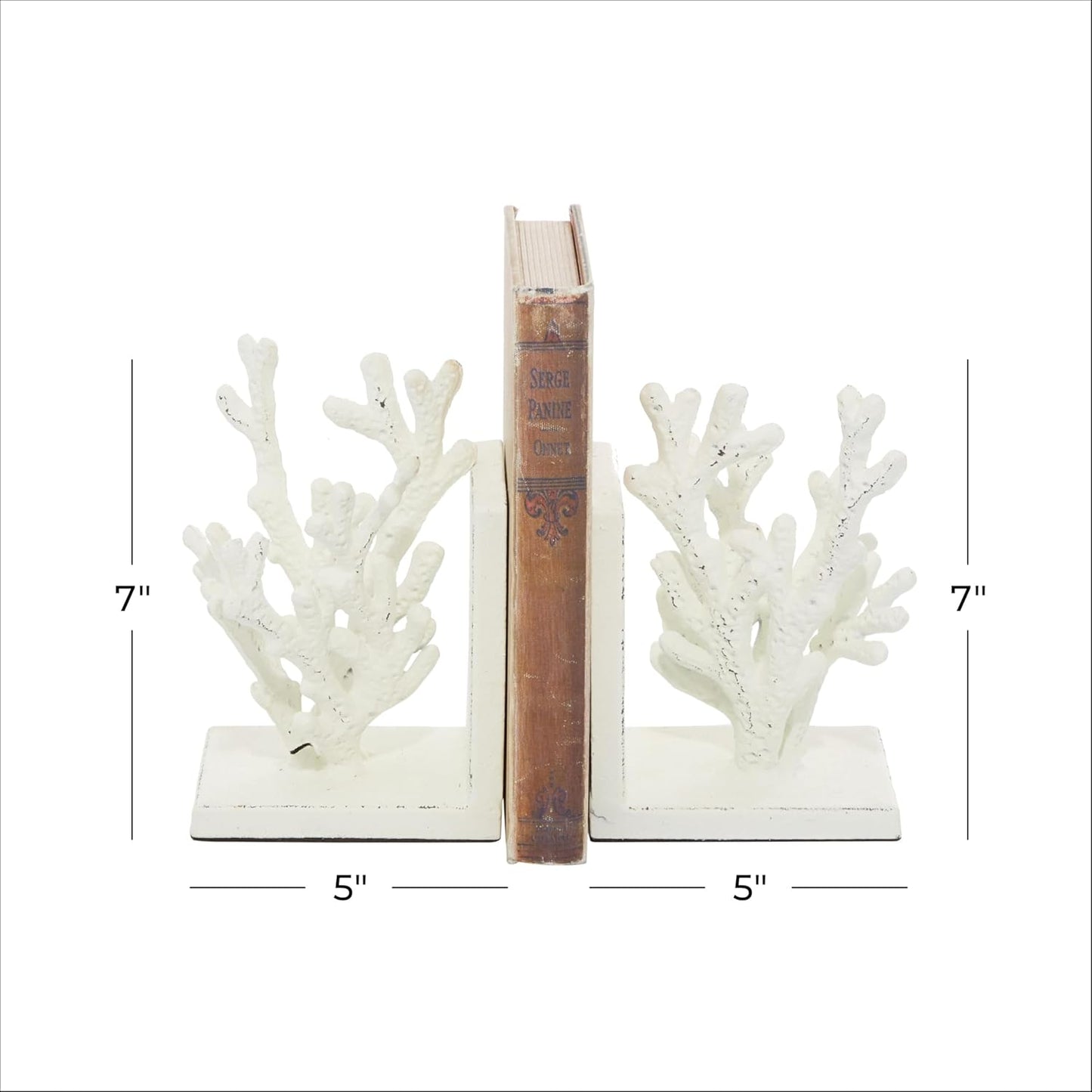 Metal Coral Decorative Bookends Non Skid Bookends / White / SMALL SIZE / 7 Inch / Set of 2