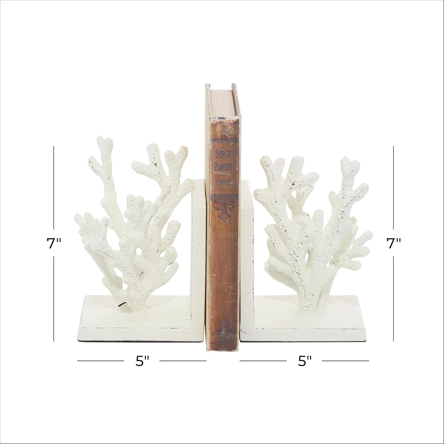 Metal Coral Decorative Bookends Non Skid Bookends / White / SMALL SIZE / 7 Inch / Set of 2