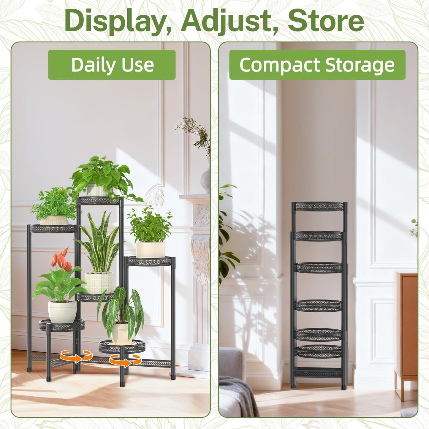 iDavosic.ly Plant Stand Indoor Outdoor, 6 Tier Iron Corner Shelf, Black | Tiered Tall Flower Display Holder, Folding