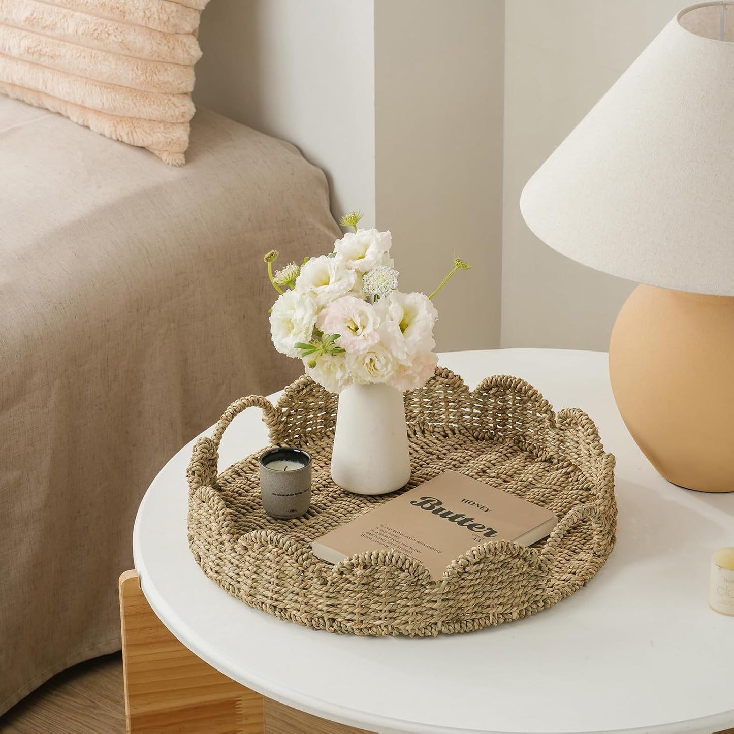 Wicker Tray / Round Wicker Basket / Seagrass-round / Set of 17