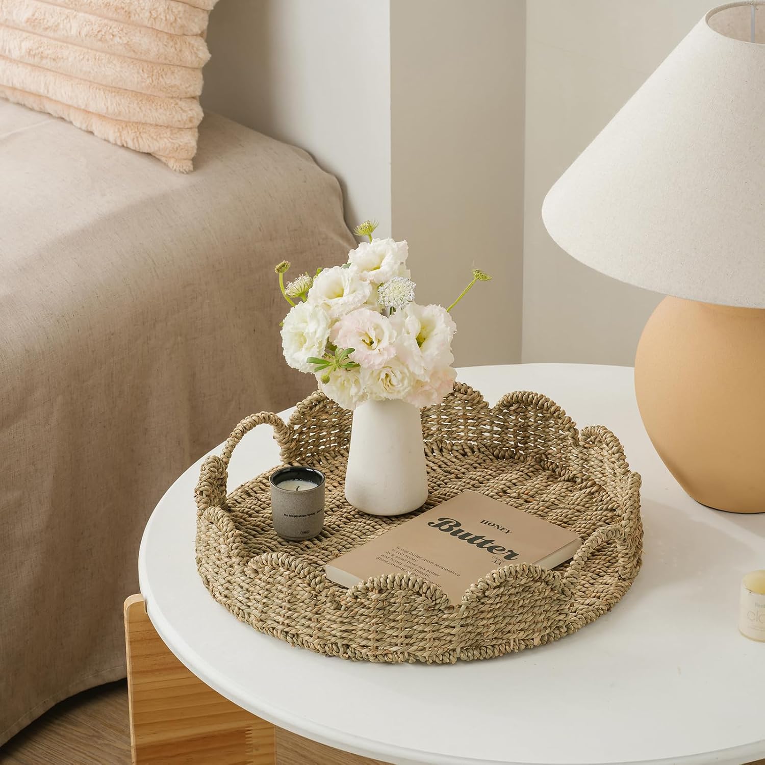 Wicker Tray / Round Wicker Basket / Seagrass-round / Set of 17