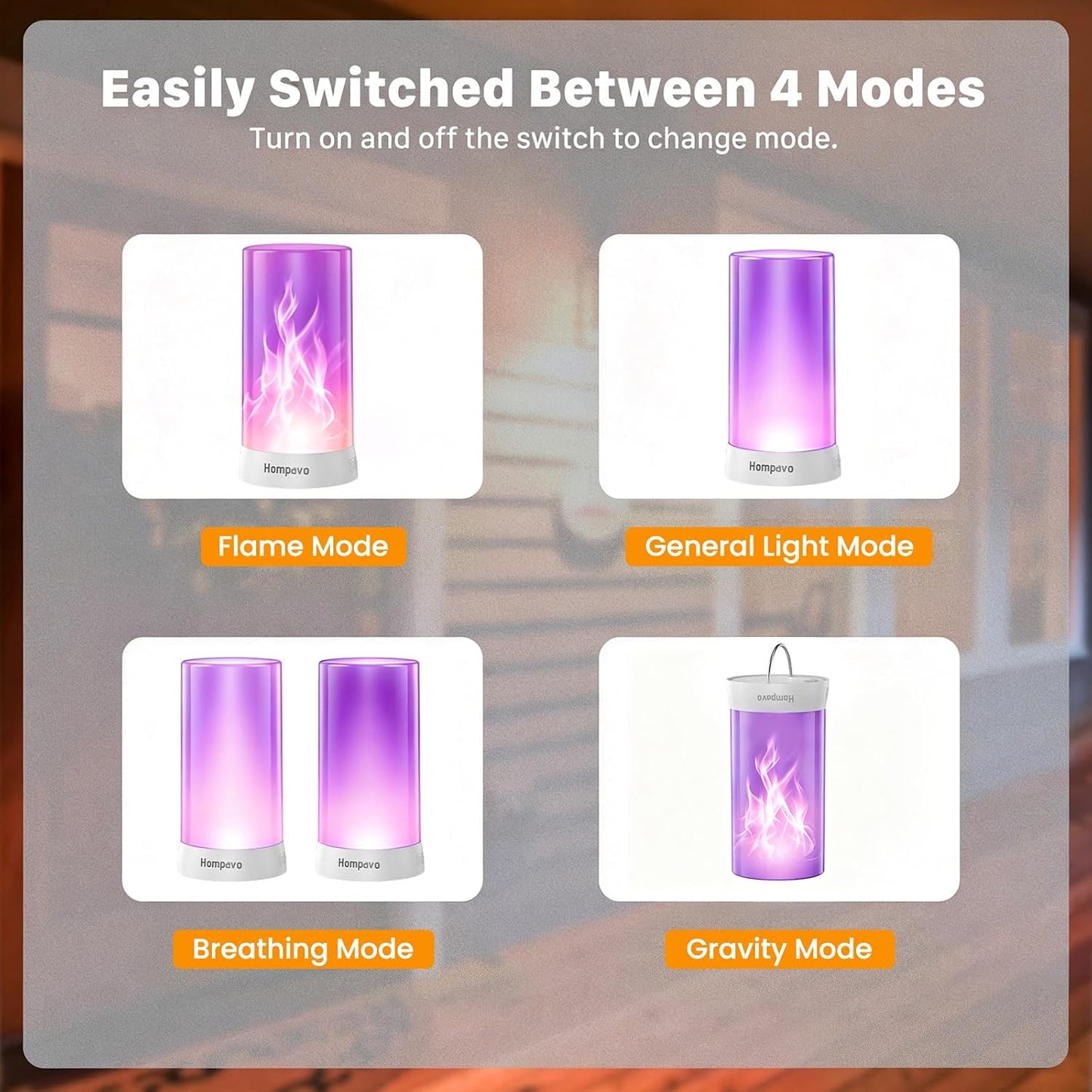 Hompavo 【Upgraded】 Flame Lights with Remote, Timer, 4-Mode Rechargeable | Waterproof LED Battery Operated Flameless