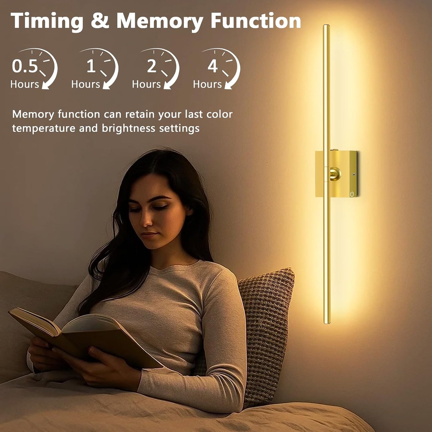 Eneru Battery Operated Wall Sconces Set of 2, Gold Wireless LED Wall Light | Rechargeable 10000mAh, Touch and Remote