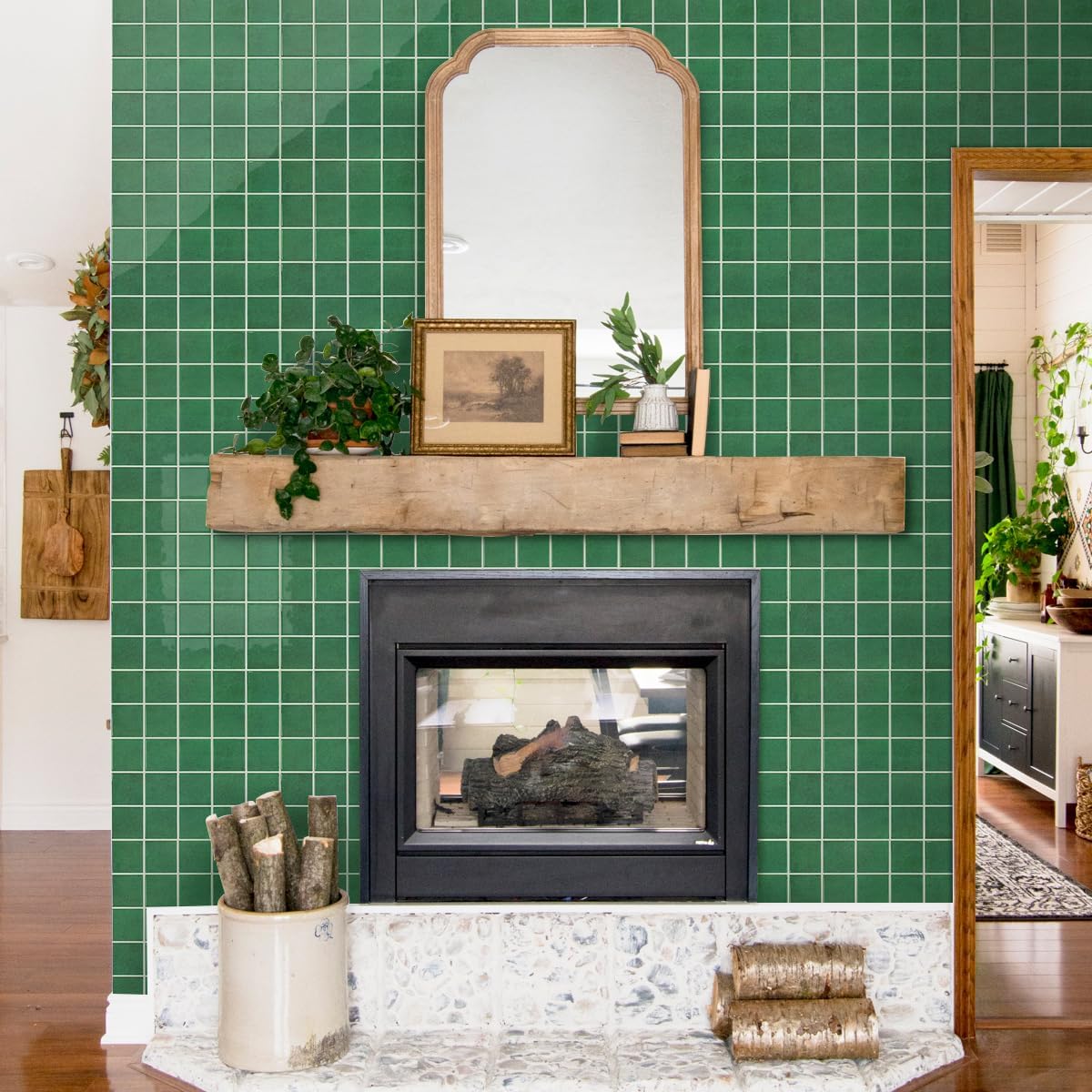 Thicker Peel and Stick Backsplash Tiles- of " -3D Adhesive Glossy / Dark Green / 12 x 12 / Set of 10
