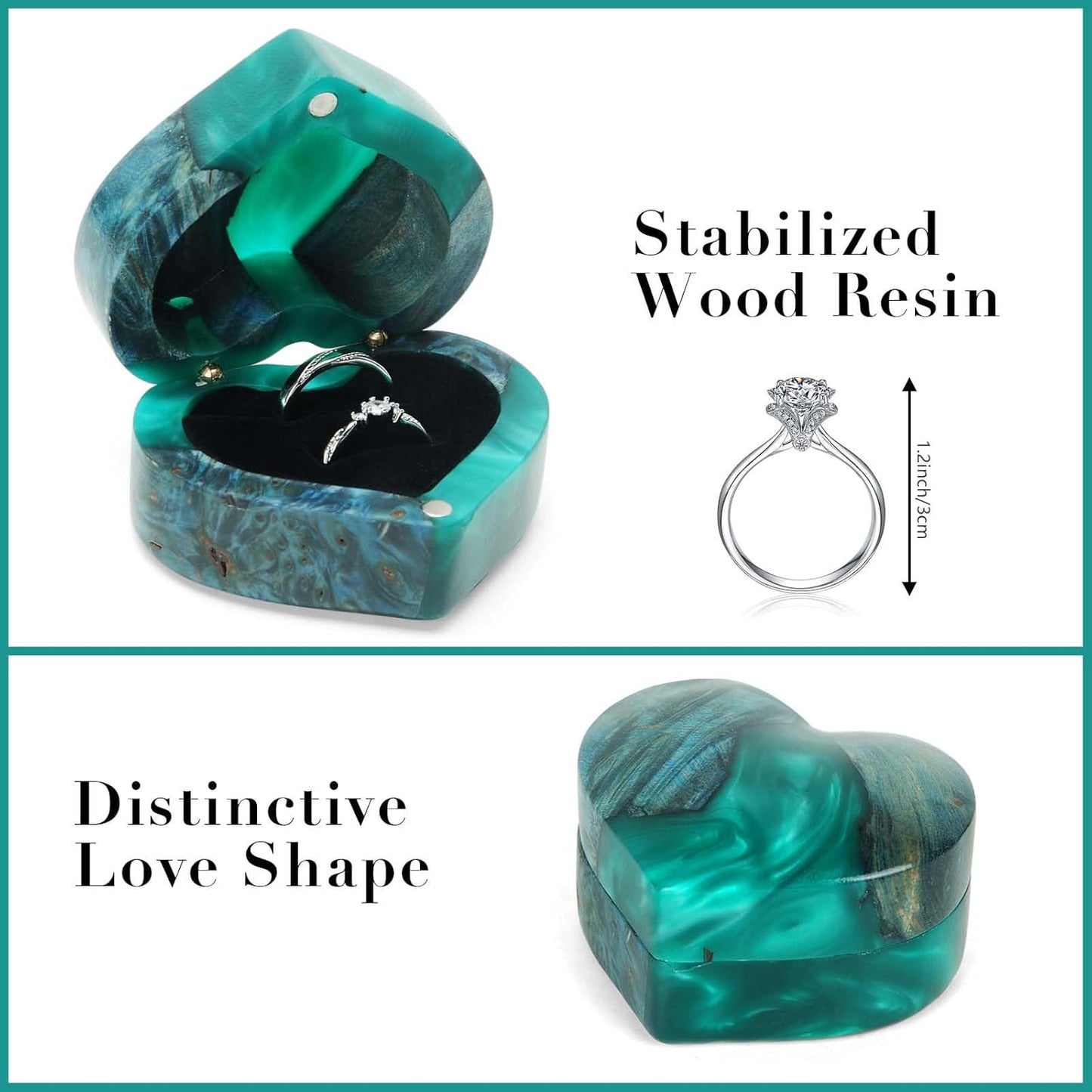 Handmade Resin Wood Engagement Ring Box / Green