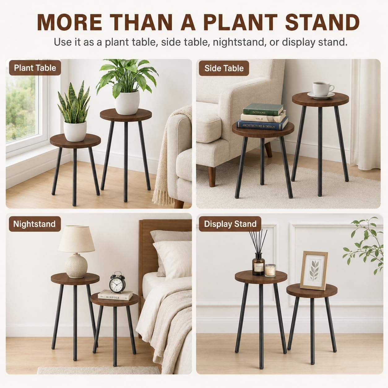 2 Pack Indoor Plant Stand: Round Plant Stand Indoor Small Plant Table | with Metal Legs - Indoor Plant Stands for