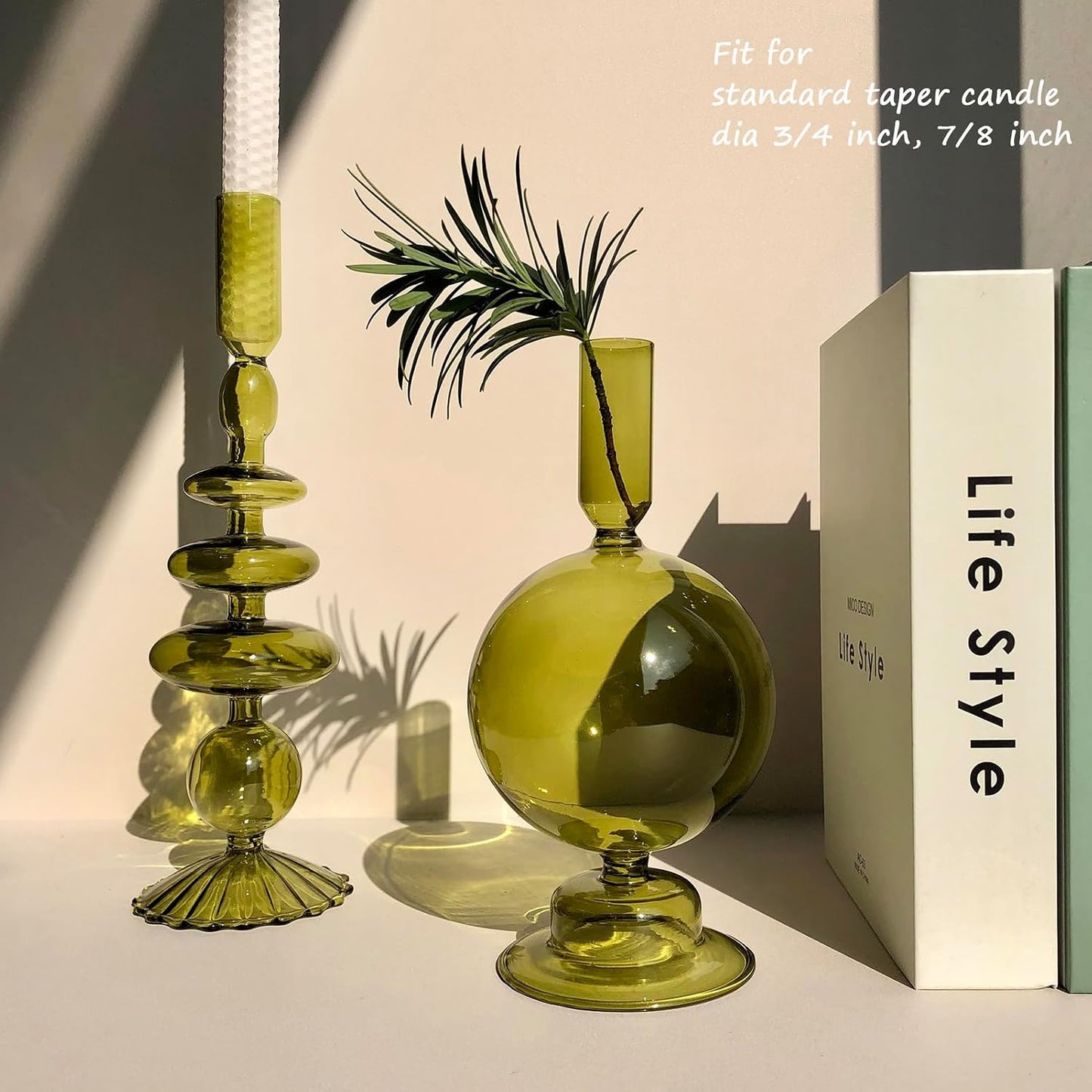 Candle Stick Candle Holder, Glass Candle Holders for Table Centerpiece, Modern Style Green Candle Holder Mixed 4pcs