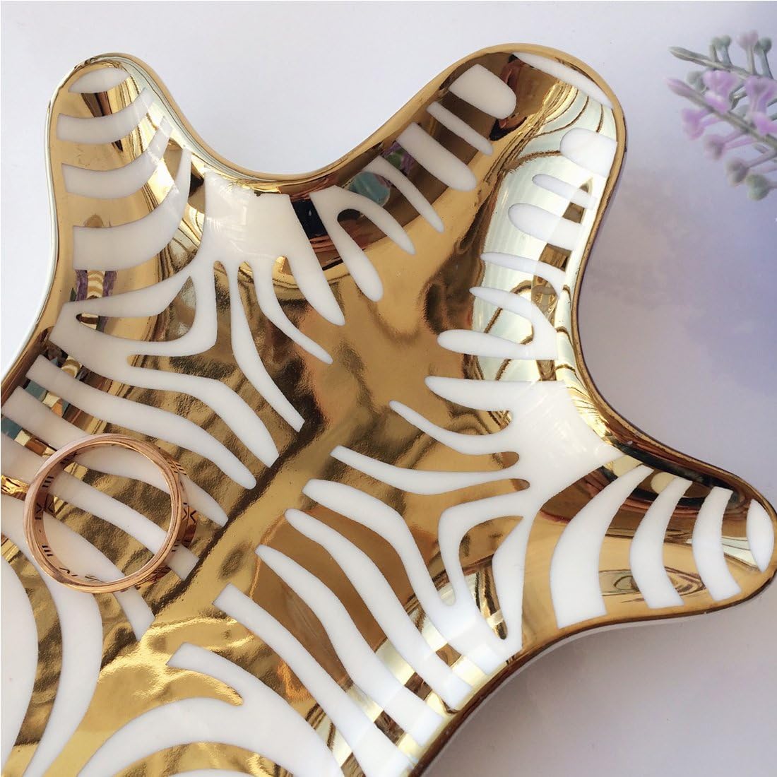 Zebra Stripe Jewelry Tray Ceramic Dishes Plate Gilded 5.9 / Gold