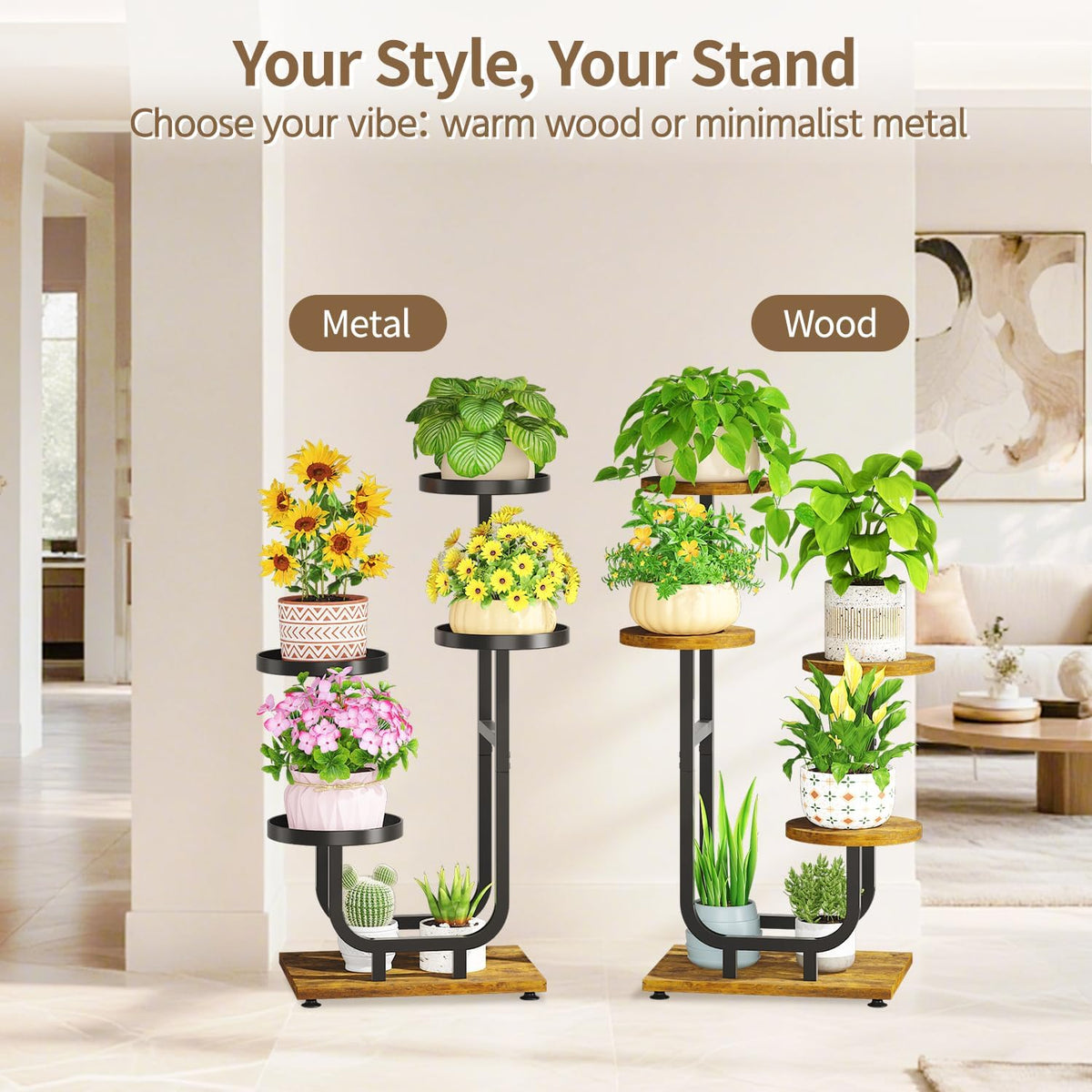 LASZOLA Plant Stand Shelf Tall for Indoor Corner, 4 Tier Wood Brown | Modern Multiple Flower Display Rack with Wooden