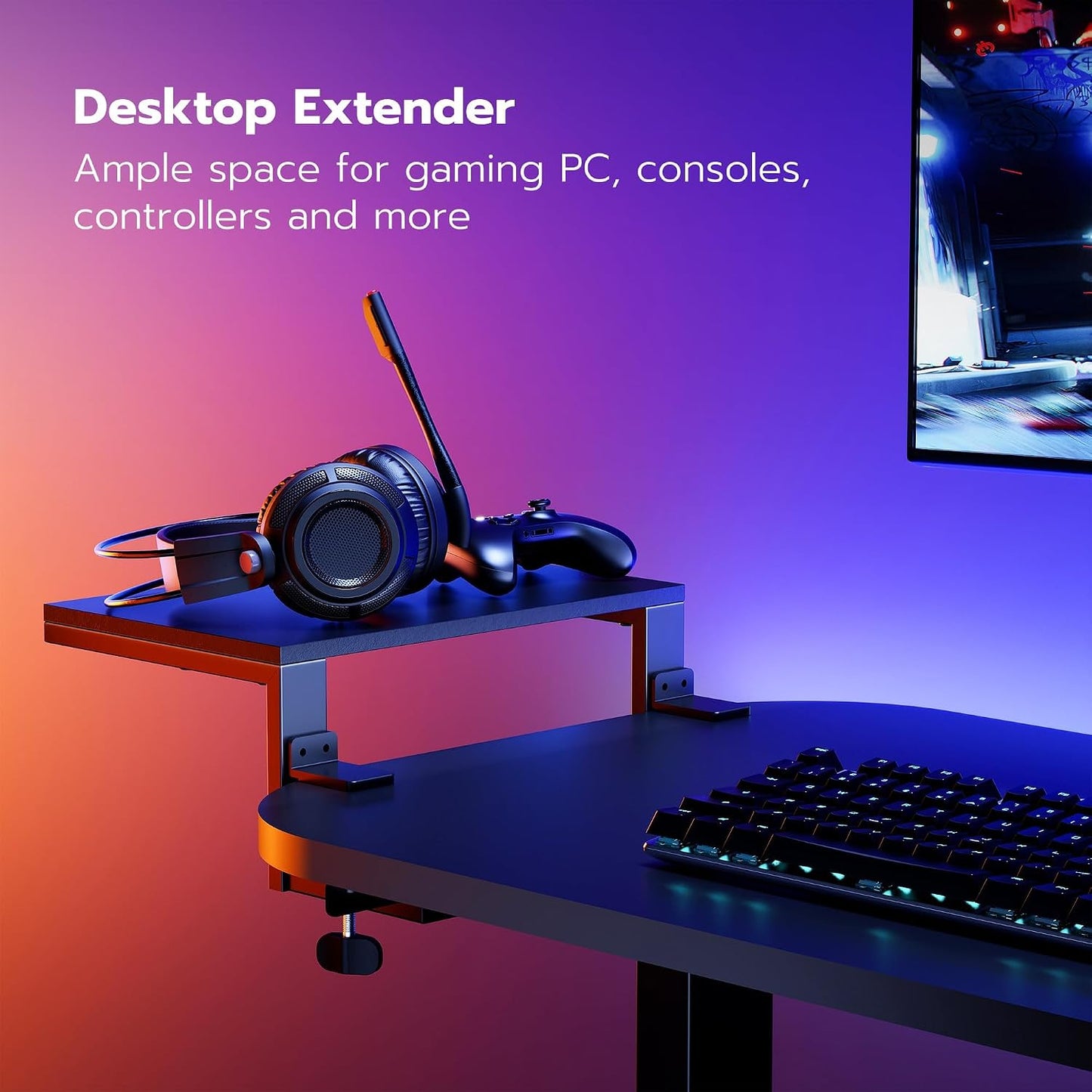 ARES WING Clamp-On Desk Extender Monitor Shelf, 15x9.8 up to 44lbs | Desktop Riser for Office/Gaming，Space