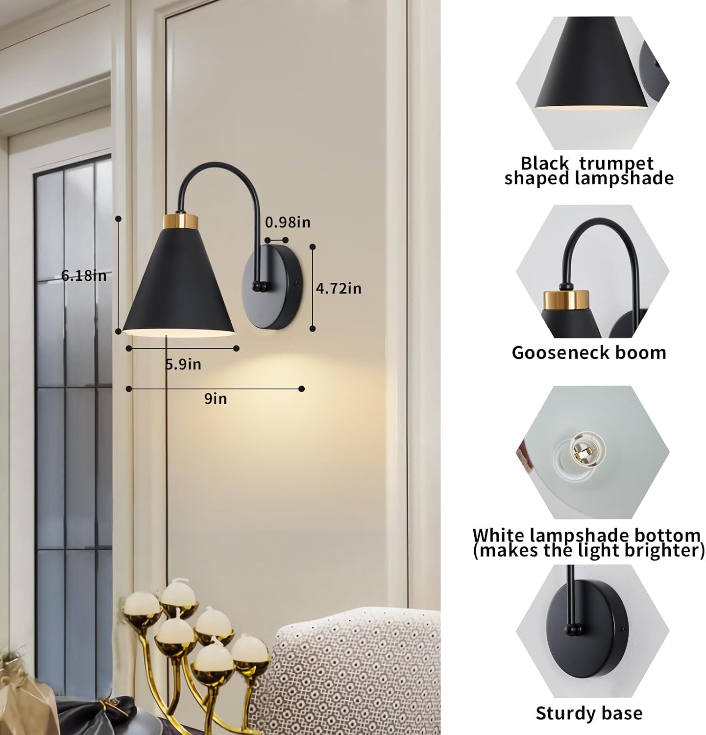 Powfloven Vintage Rechargeable Wall Sconces Set of 2, Battery Operated Bedside Wall Lamps with Remote Control, Wireless