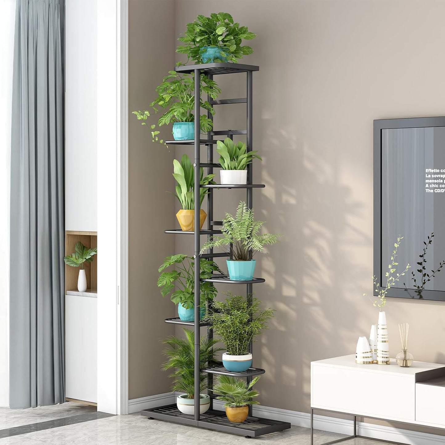 LINZINAR 8 Tier Plant Stand Indoor Outdoor Metal Flower Pot Display Shelf | Space Saving,9 Potted Multiple Flower Pot