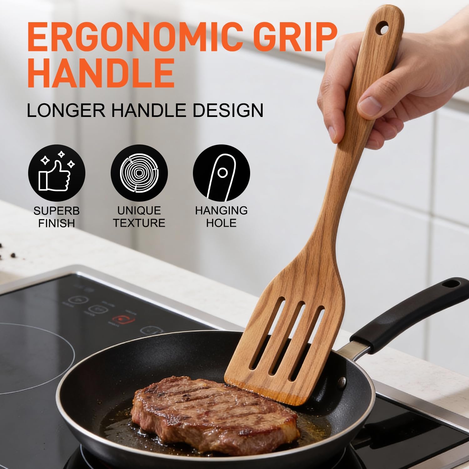 9 Pcs Wooden Kitchen Utensils Set with Holder Cooking Spoons Wood Spatula | Acacia Wood Spoons for Cooking Utensils