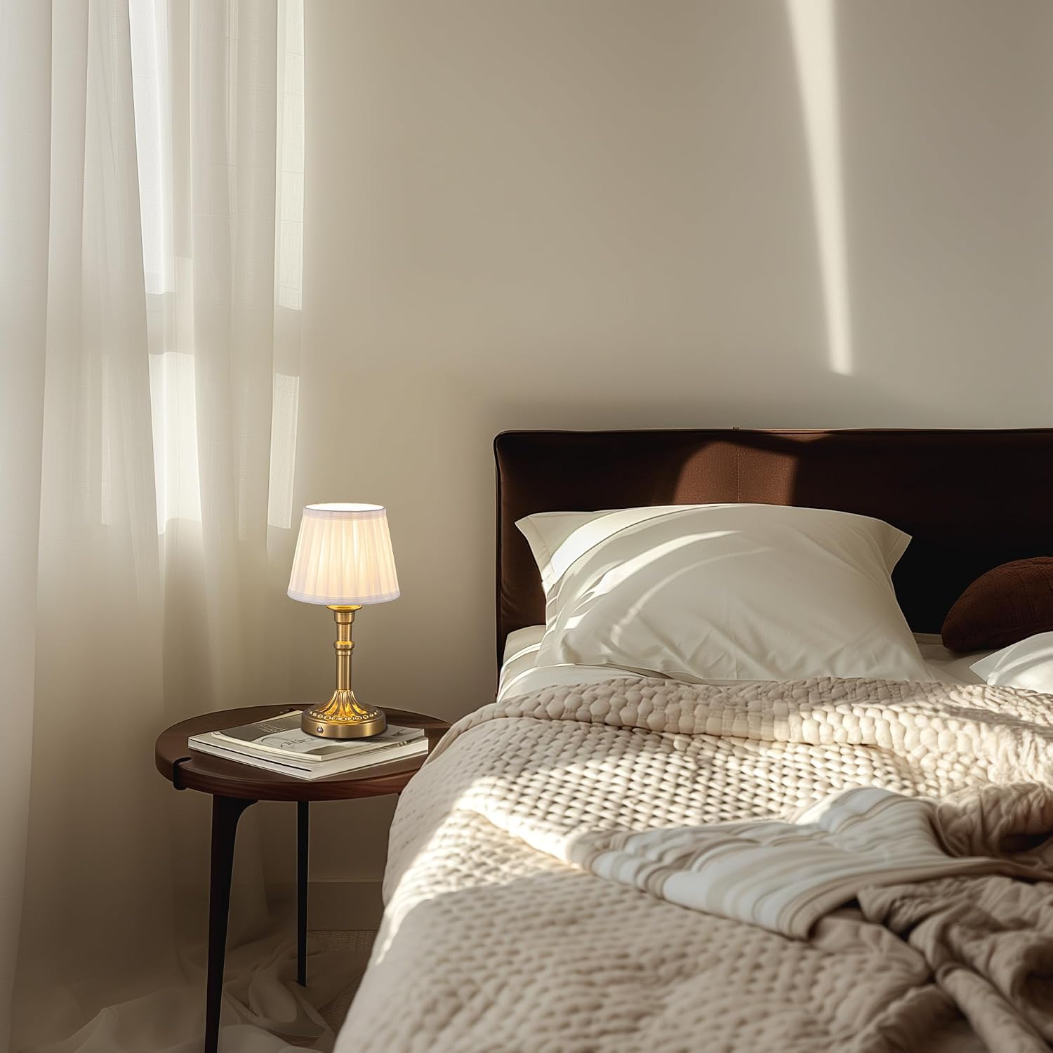 KDG Gold Cordless Table Lamps Set of 2, Beige Fabric Shade Small Desk Lamp | Portables 4000mAh Battery Powered, LED