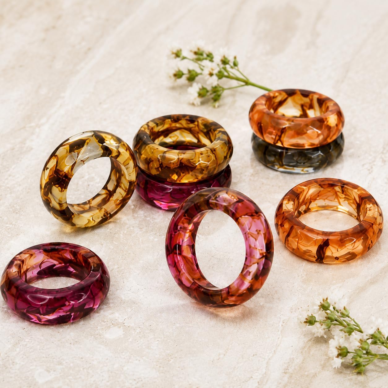 Alpha Living Home Spring Epoxy Napkin Rings, Set of 12, Multi-Color | Handcrafted resin, glossy finish, 2.5x2.5x0.5 in