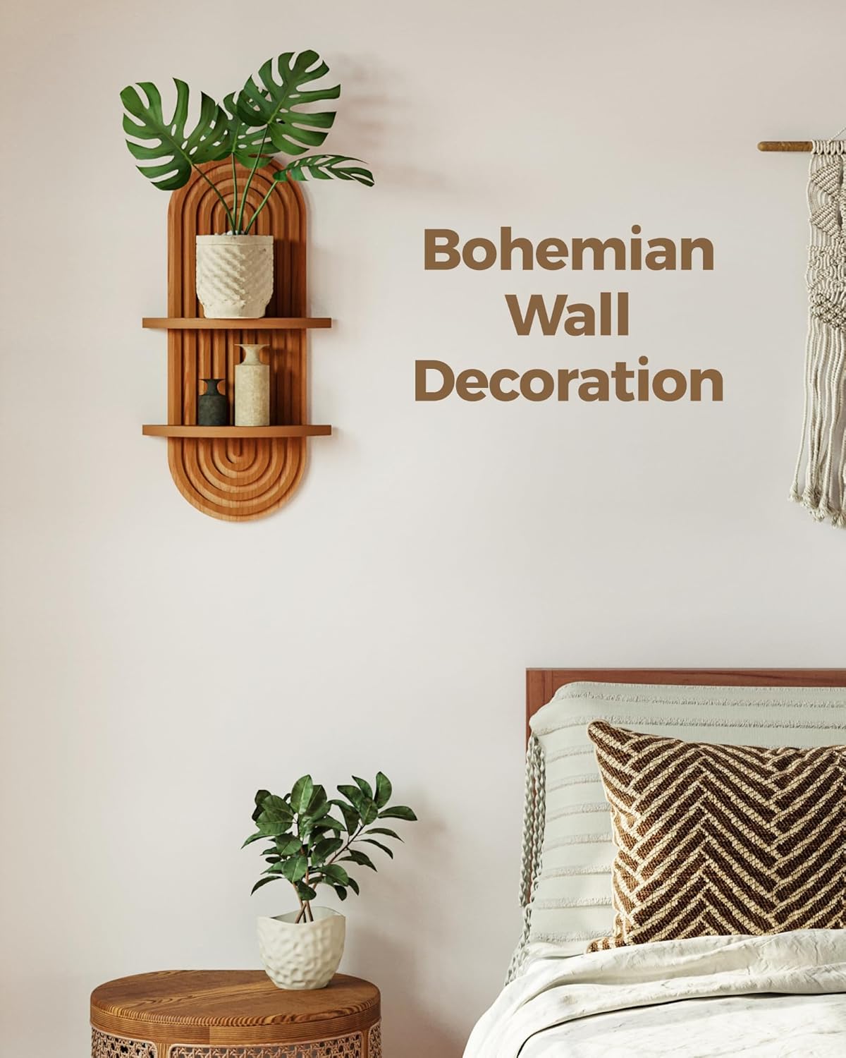 Boho Wall Decor Brown Plant Wall Shelf / Brown - Glossy / 16.7