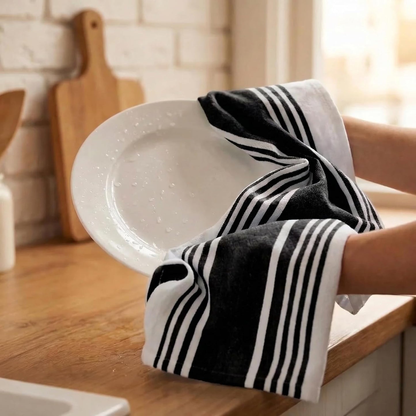 Urban Villa Kitchen Towels Cotton Dish Towels 20”x30” (Set of 6) Black