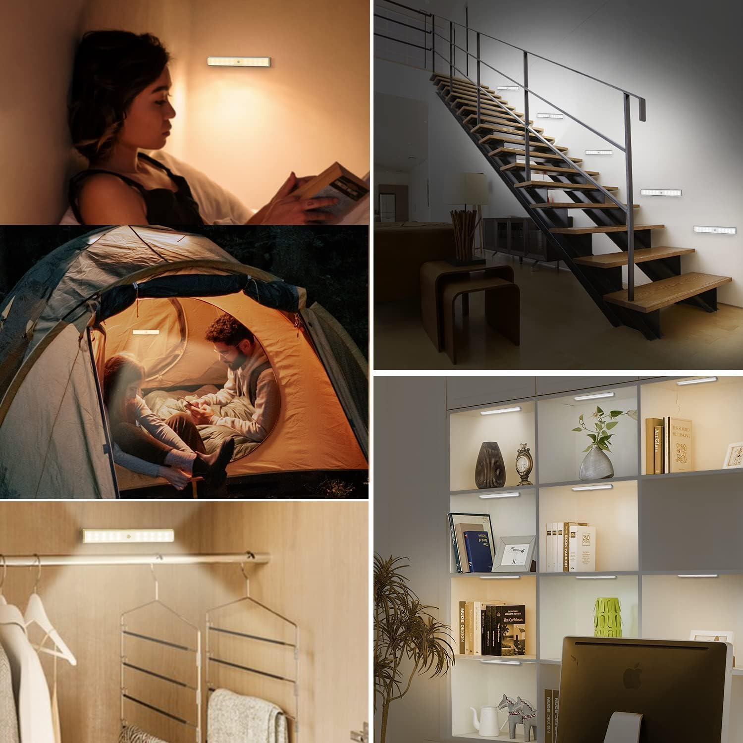 Under Cabinet Lights Wireless, 58-LED Rechargeable Motion Sensor Closet Lights with Remote Control, RGB Color Changing