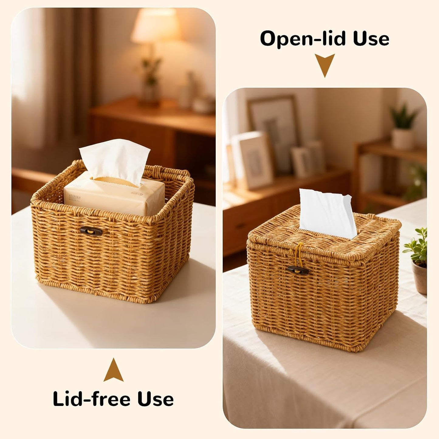 Square Plastic Rattan Facial Towel Container