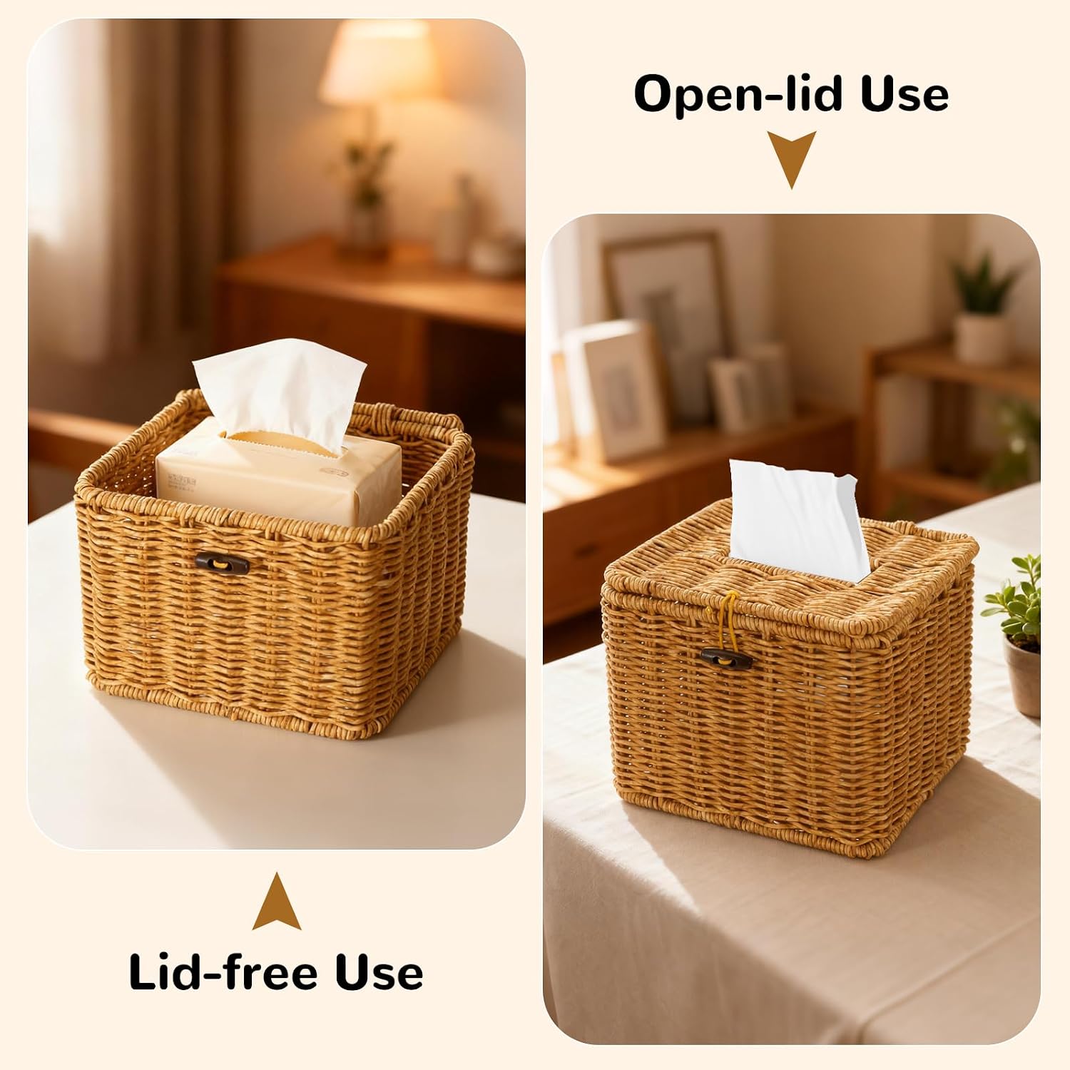 Square Plastic Rattan Facial Towel Container