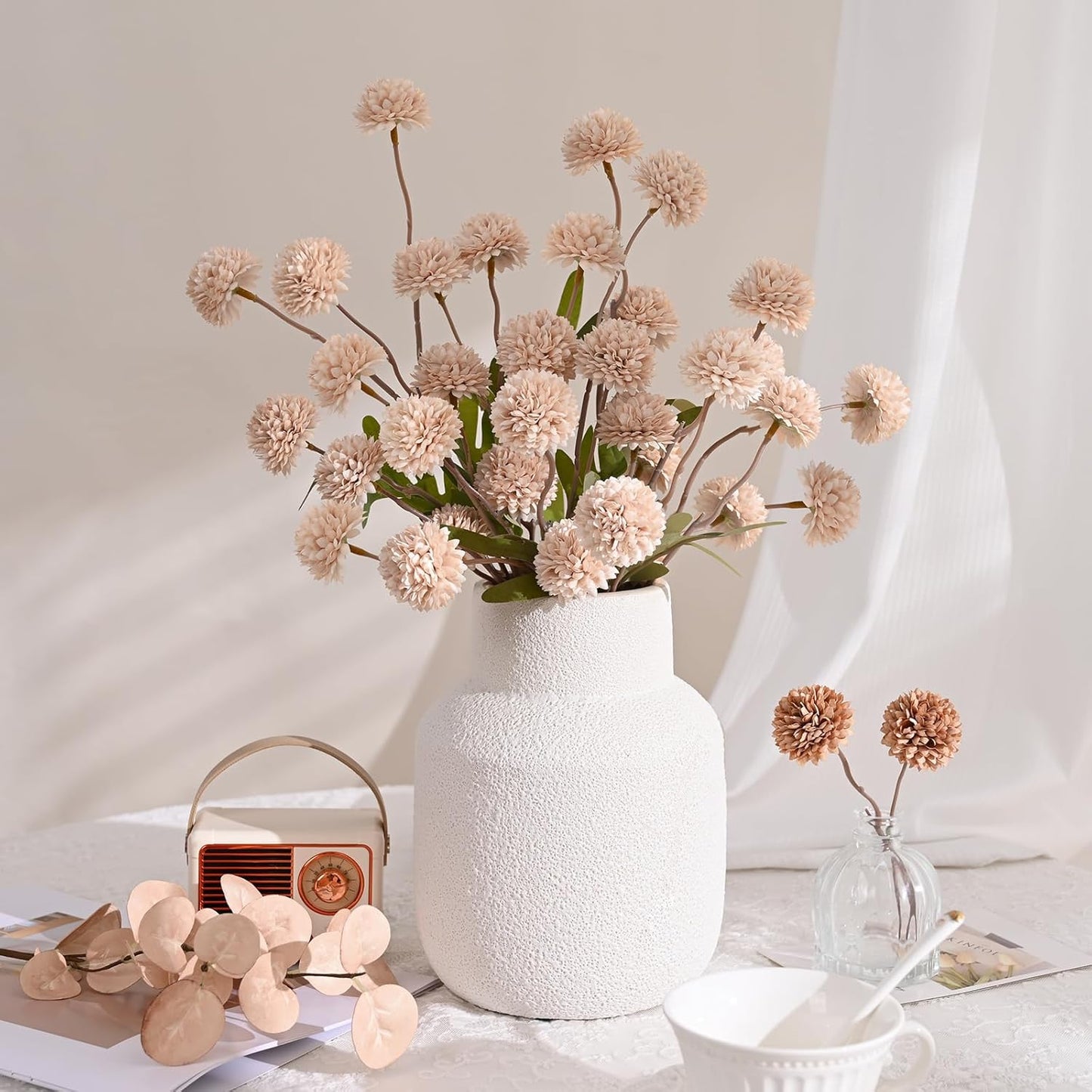 Fake Silk Pompon Mum Artificial Flowers / Beige / Set of 10