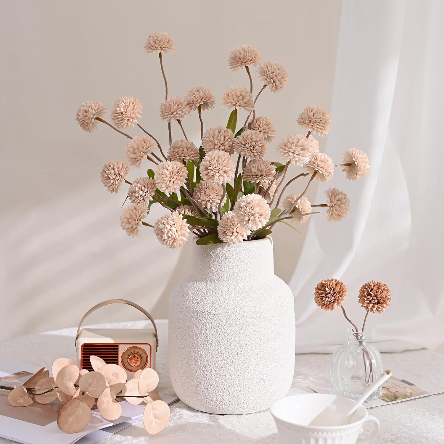Fake Silk Pompon Mum Artificial Flowers / Beige / Set of 10