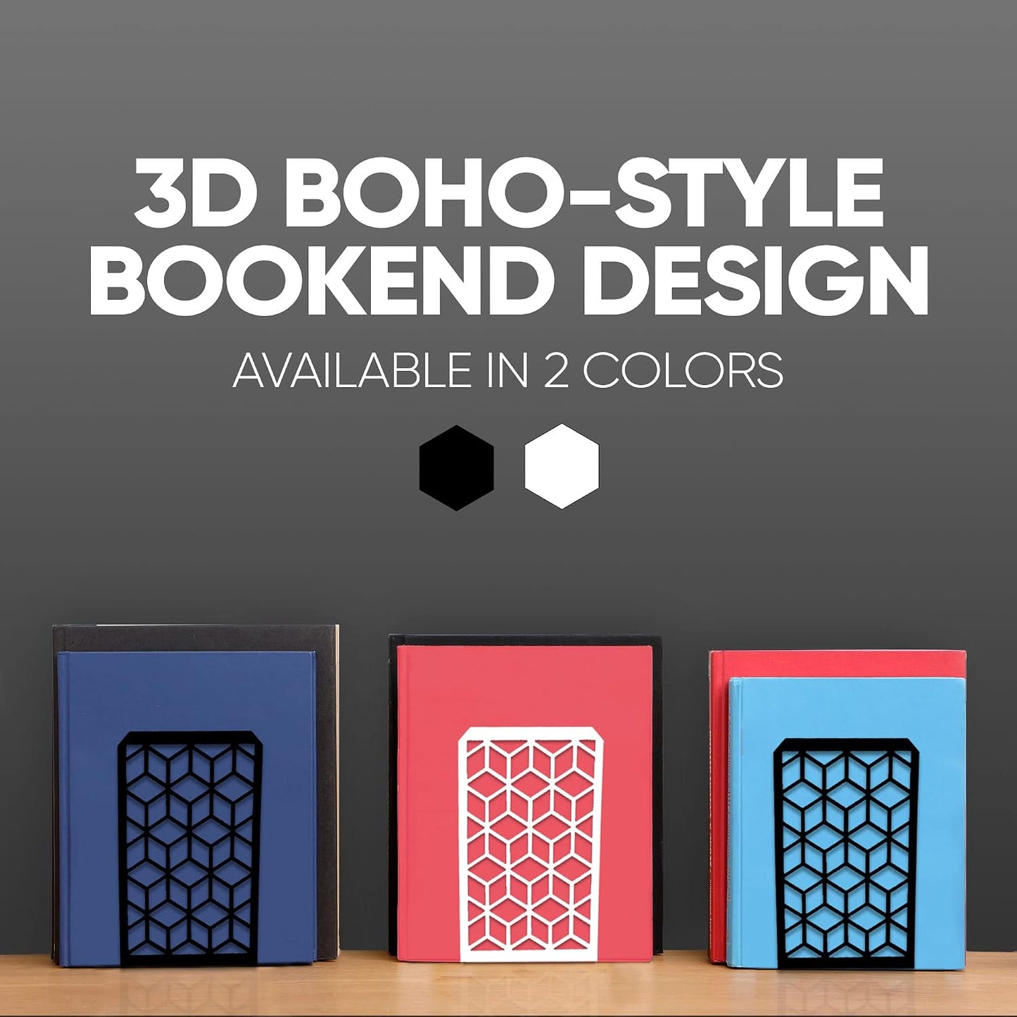 Sturdy Boho Book Stops / White / 2 Pairs