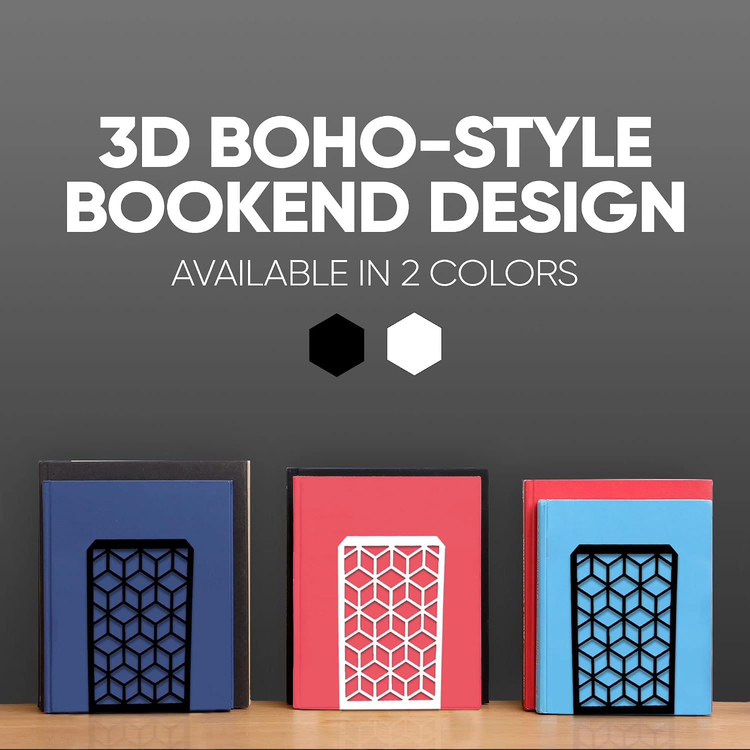 Sturdy Boho Book Stops / White / 2 Pairs