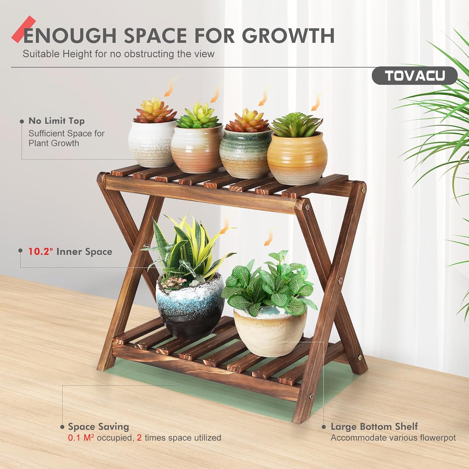 Small Plant Stand Indoor 2 Tier Table Top Flower Succulent Stand Desk / 16.3 Inch High Desktop X-2